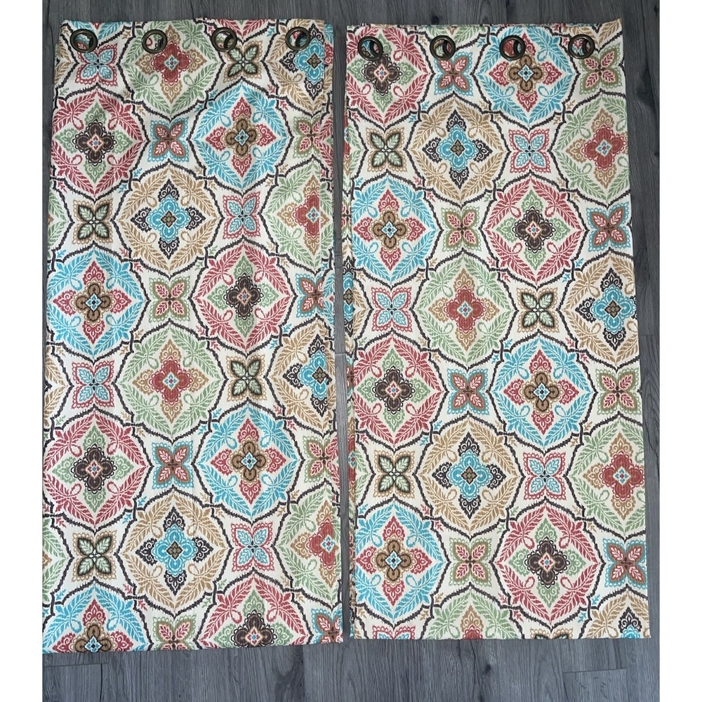 Pier 1 Medallion Design Curtain Panels (2) Colorful 9' X 50"